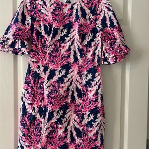 Lilly Pulitzer Navy Pink White Coral-Print Midi Dress